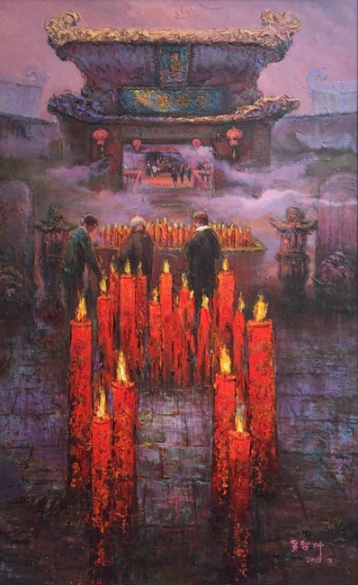 吳智仲的油畫作品《祈福》。吳智仲供圖