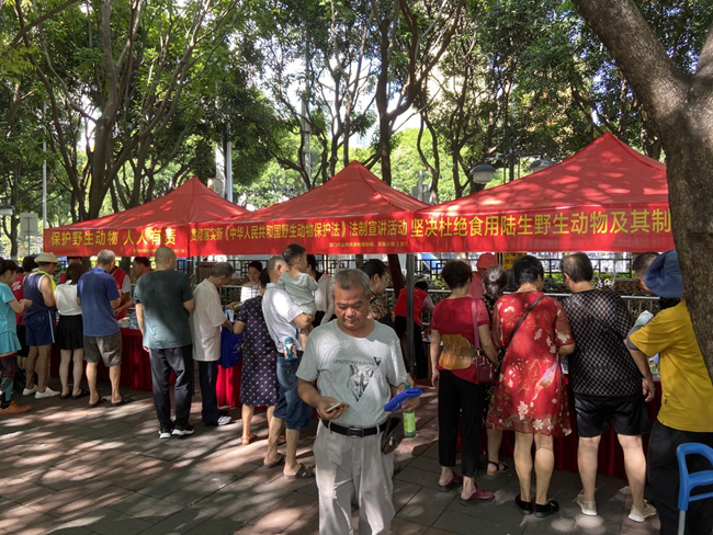 市民积极参与普法宣传活动,领取宣传材料。王中尧摄