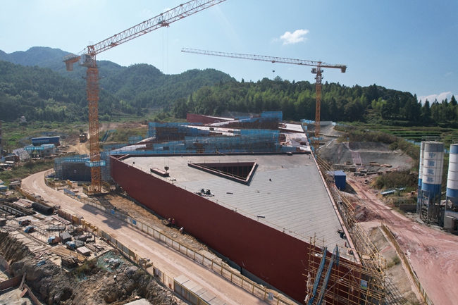 长汀县中复革命传统教育基地建设项目施工现场。中建海峡供图