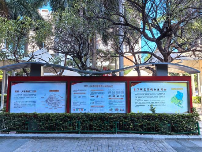 大学康城小区长廊的噪声污染控制、宁静小区创建宣传。厦门市生态环境局供图