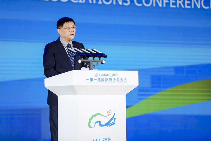 中國國際經濟技術合作促進會理事長楊春光作主旨演講。主辦方供圖