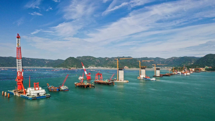 东吾洋特大桥主墩0号块浇筑现场。