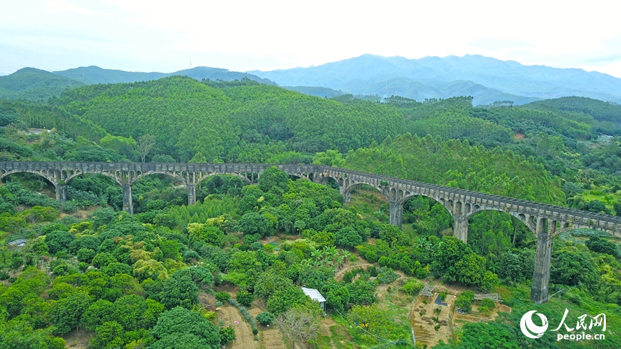 向東渠的重要組成部分“石拱渡槽”，如同“天河”，穿山跨海，直抵東山縣的紅旗水庫。人民網 李昌乾攝