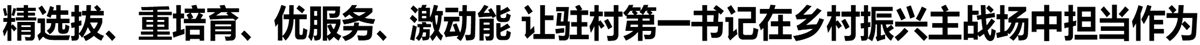 精选拔、重培育、优服务、激动能 让驻村第一书记在乡村振兴主战场中担当作为