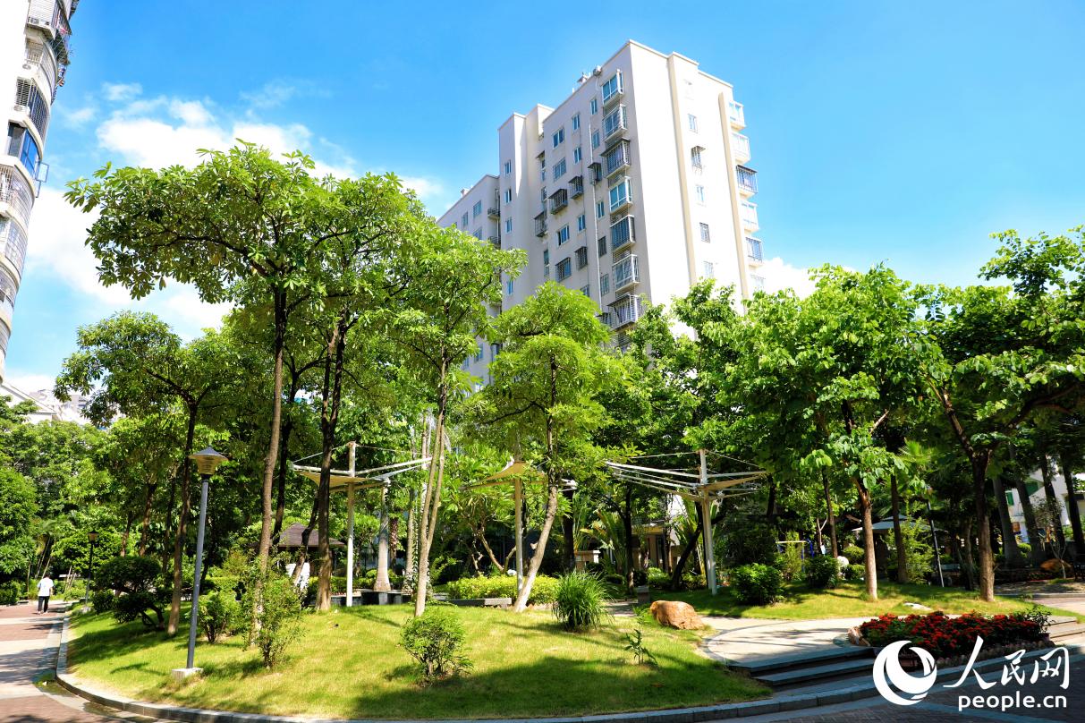 海韵华庭小区环境整治后,步道、凉亭、绿荫替代了曾经的“杂草丛生”。人民网 李唯一摄