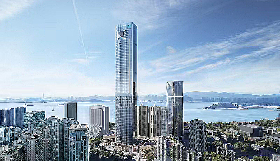 站在廈門綠發中心俯瞰鷺江道海景，其A塔高339.88米，是目前福建省已建成的第一高樓，為游客提供了絕佳的觀景平台。主辦方供圖
