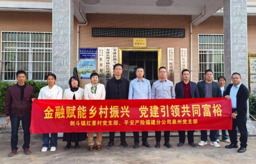 平安产险泉州中心支公司党支部与安溪县剑斗镇红星村开展党建共建活动合影