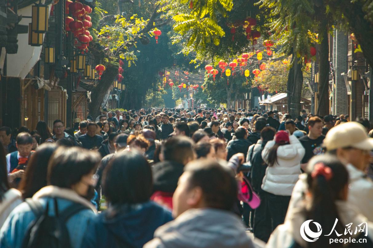 人山人海间，一派欢欢喜喜过大年的热闹劲儿扑面而来。人民网 林铭贤摄