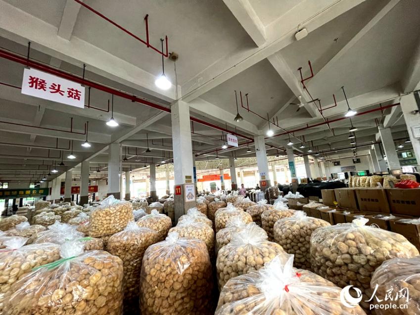 在古田食用菌批發市場裡，銀耳、香菇、猴頭菇、茶樹菇、竹蓀等貨品一應俱全。人民網記者 陳藍燕攝